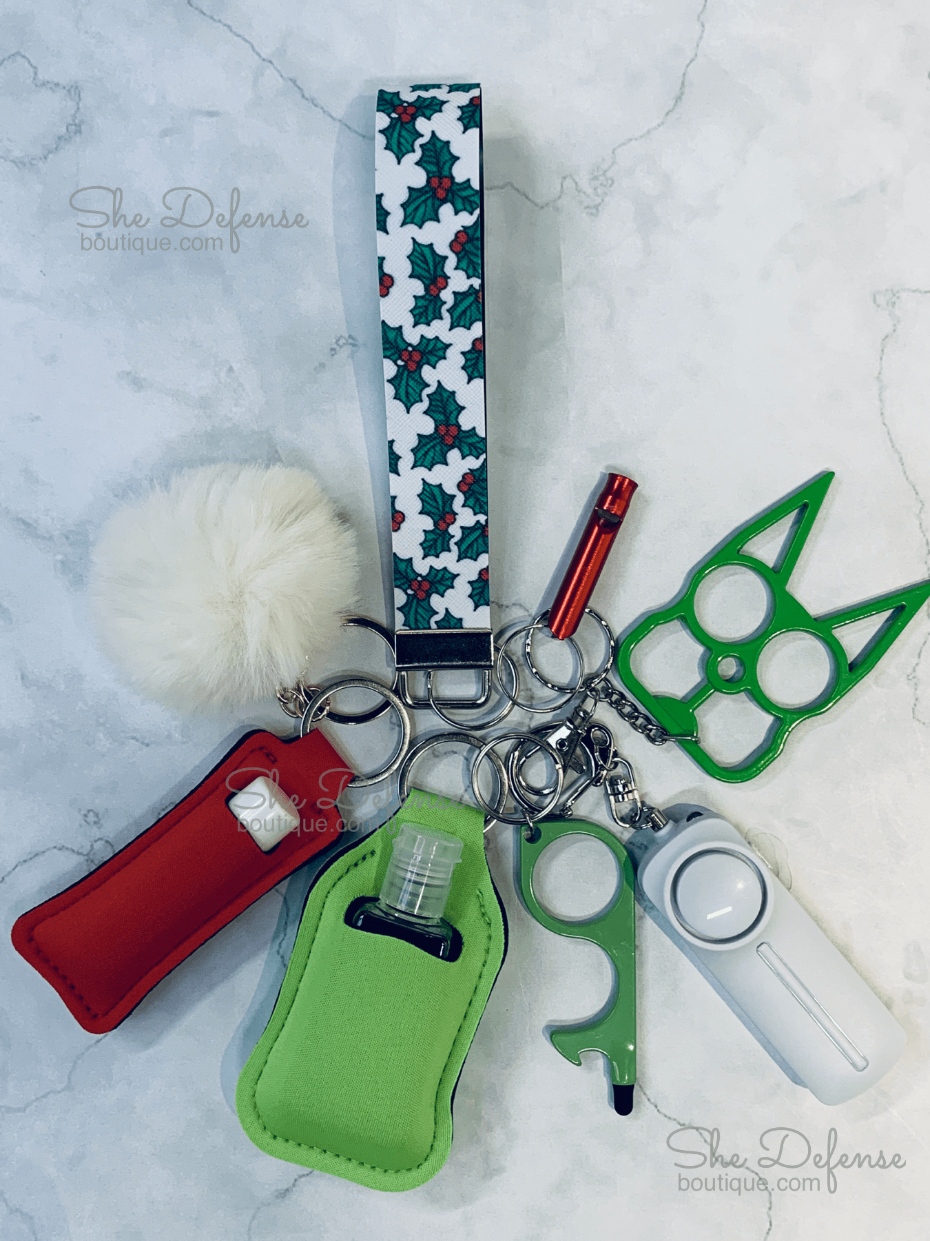 Christmas Leaves Faux Leather Self Defense Keychain Set