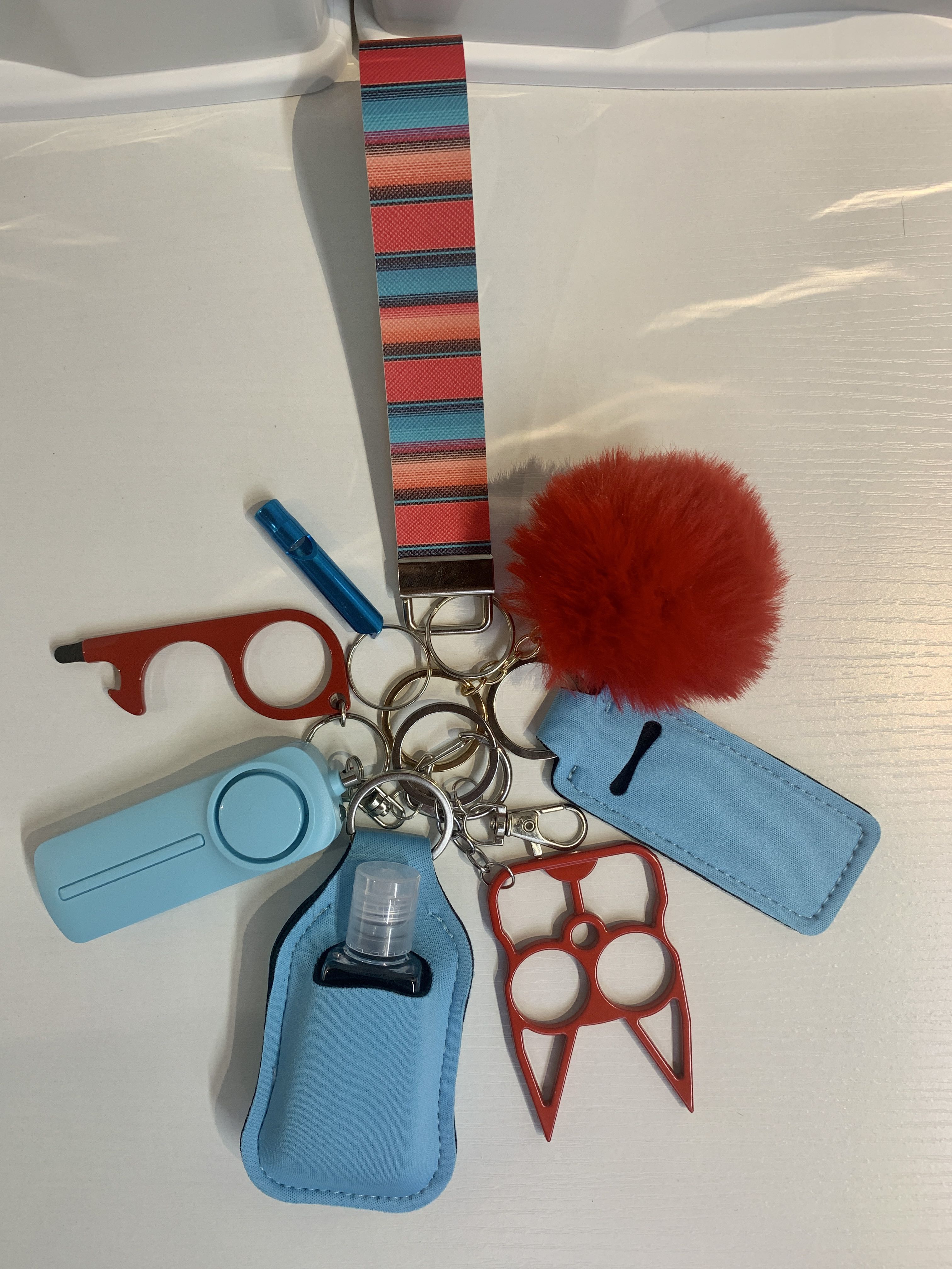Red and Blue Stripe Gltter Faux Leather Self Defense Keychain Set-She Defense Boutique