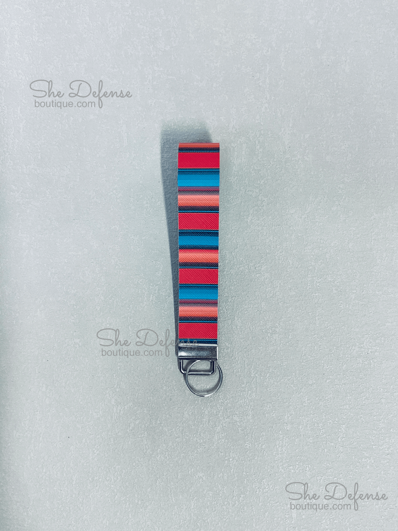 Color Stripe Glitter Faux Leather Wristlet Keychains, Keyfob