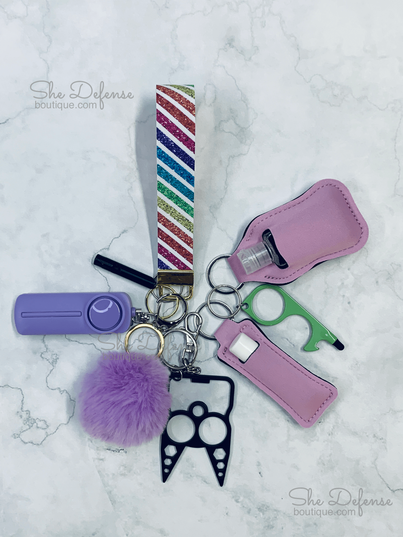 Color Stripe Glitter Self Defense Keychain Set