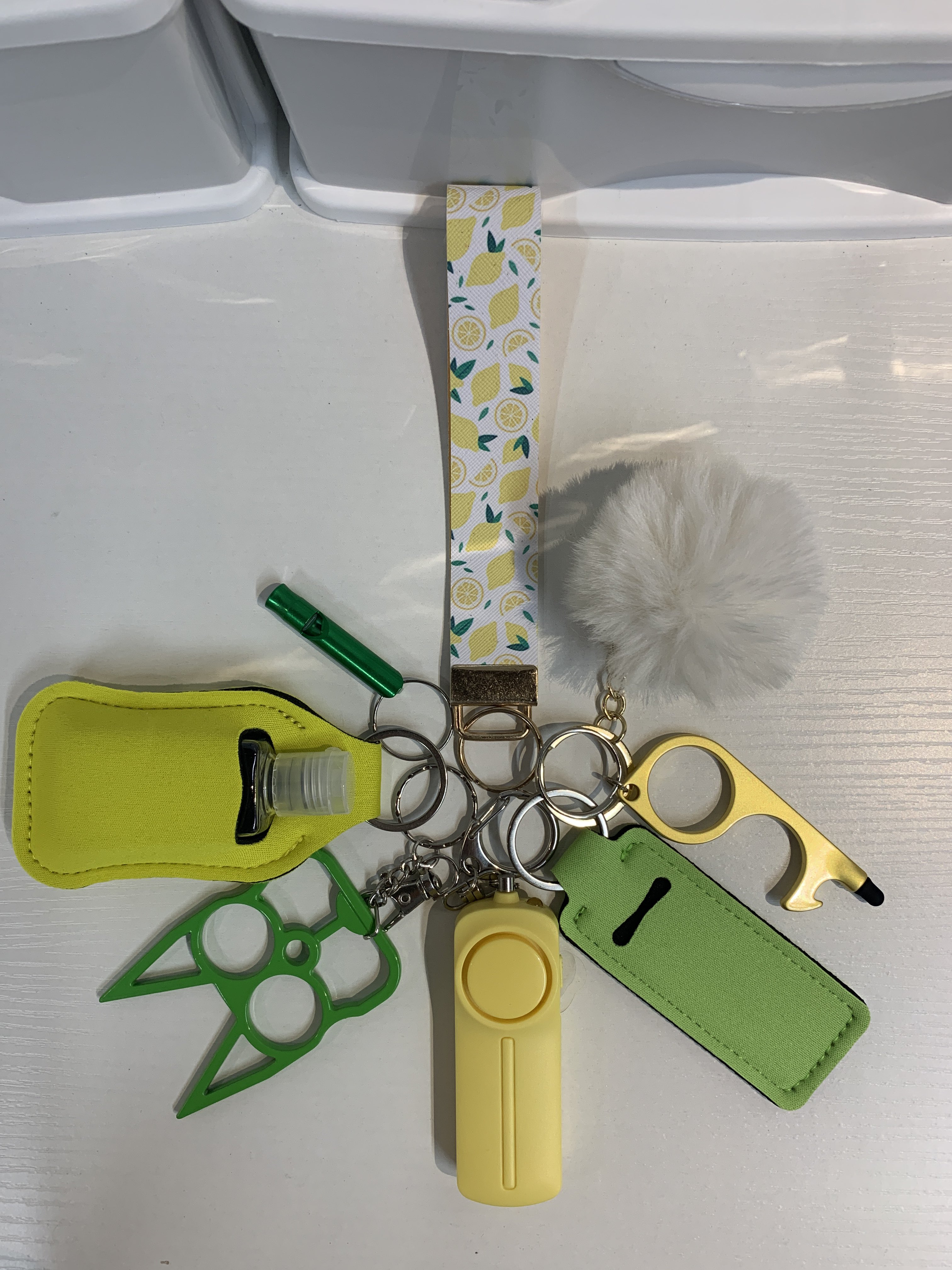Yellow Lemon Lattice Glitter Self Defense Keychain