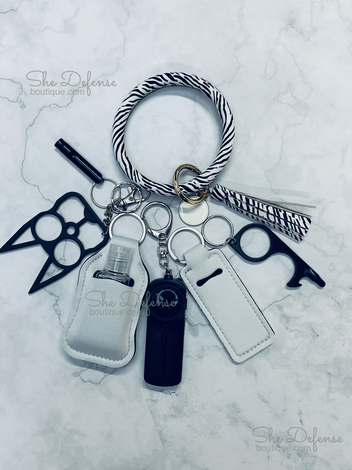 Zebras Leather Bracelet Self Defense Keychain Set