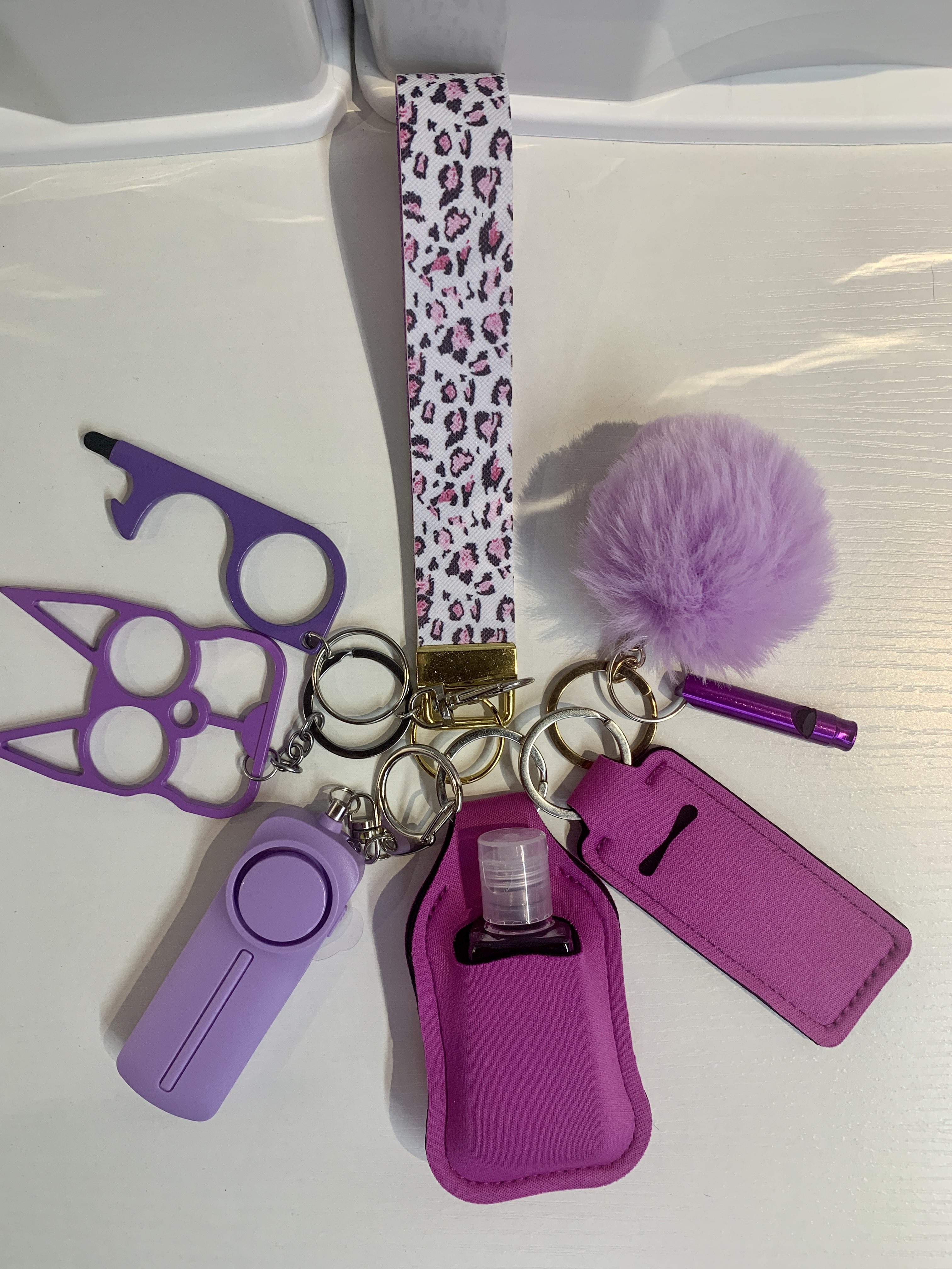 Purple Leopard Gltter Faux Leather Self Defense Keychain Set-She Defense Boutique