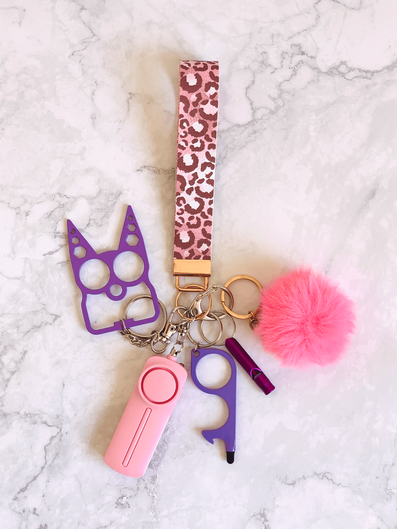 Pink Leopard Glitter Self Defense Keychain