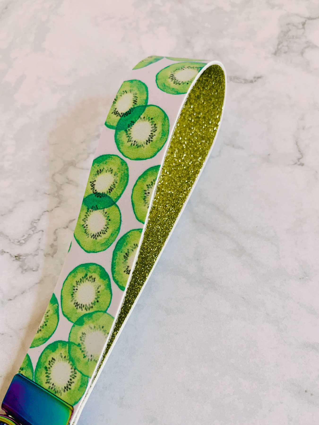 Green Kiwifruit Slices Glitter Keyfob Wristlet