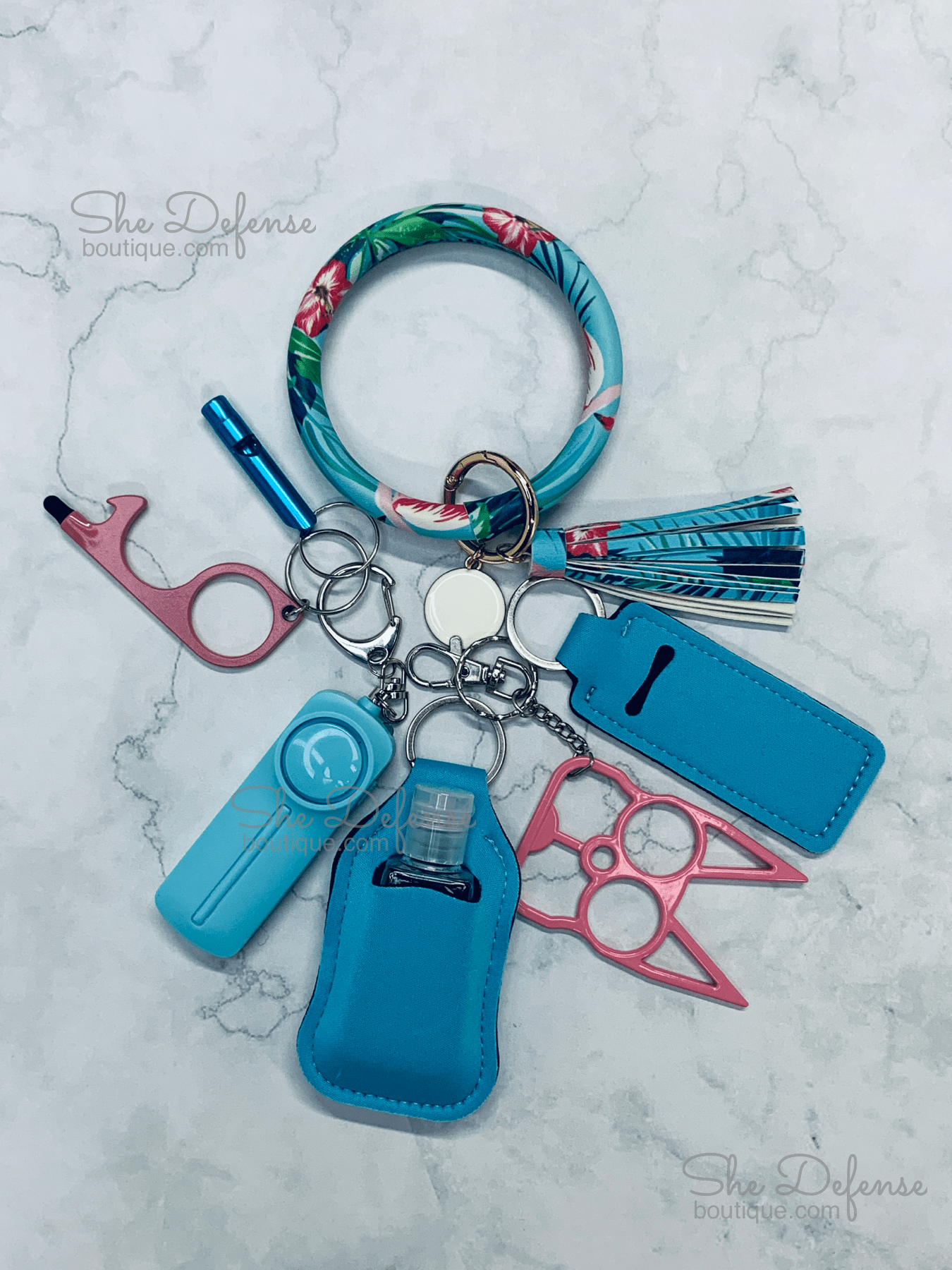Flamingo Leather Bracelet Self Defense Keychain set