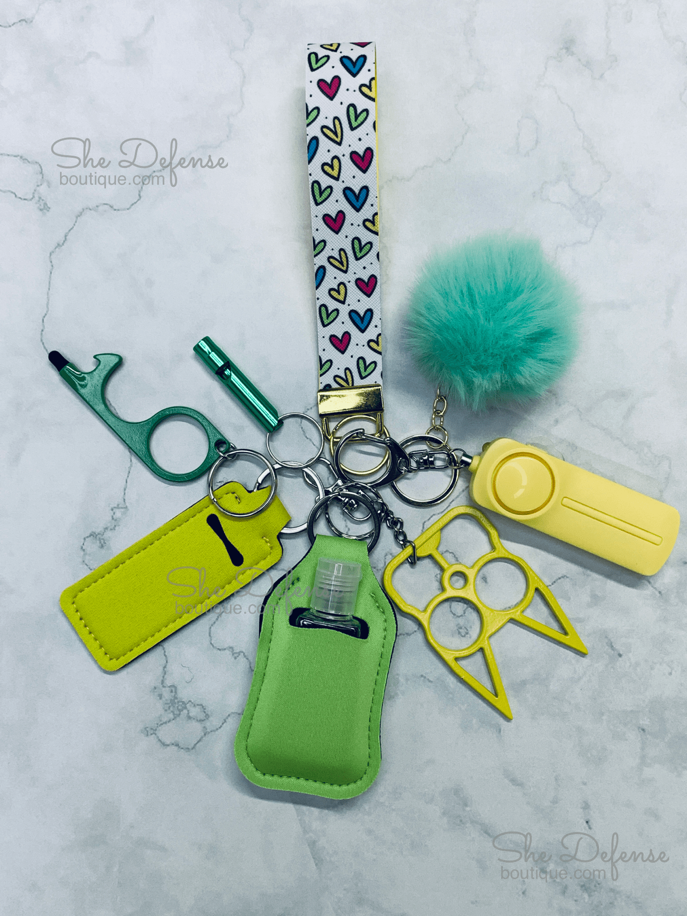 Colorful Heart Faux Leather Self Defense Keychain Set
