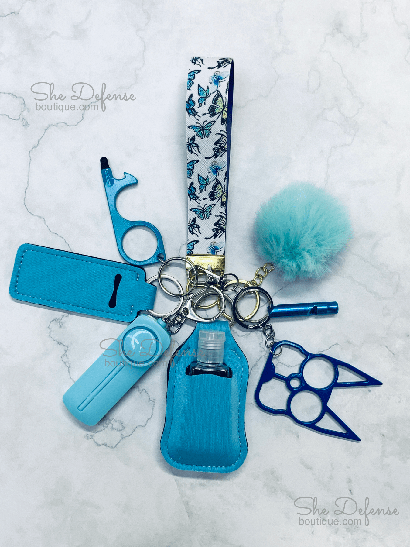 Blue Butterfly Faux Leather Self Defense Keychain Set-She Defense Boutique
