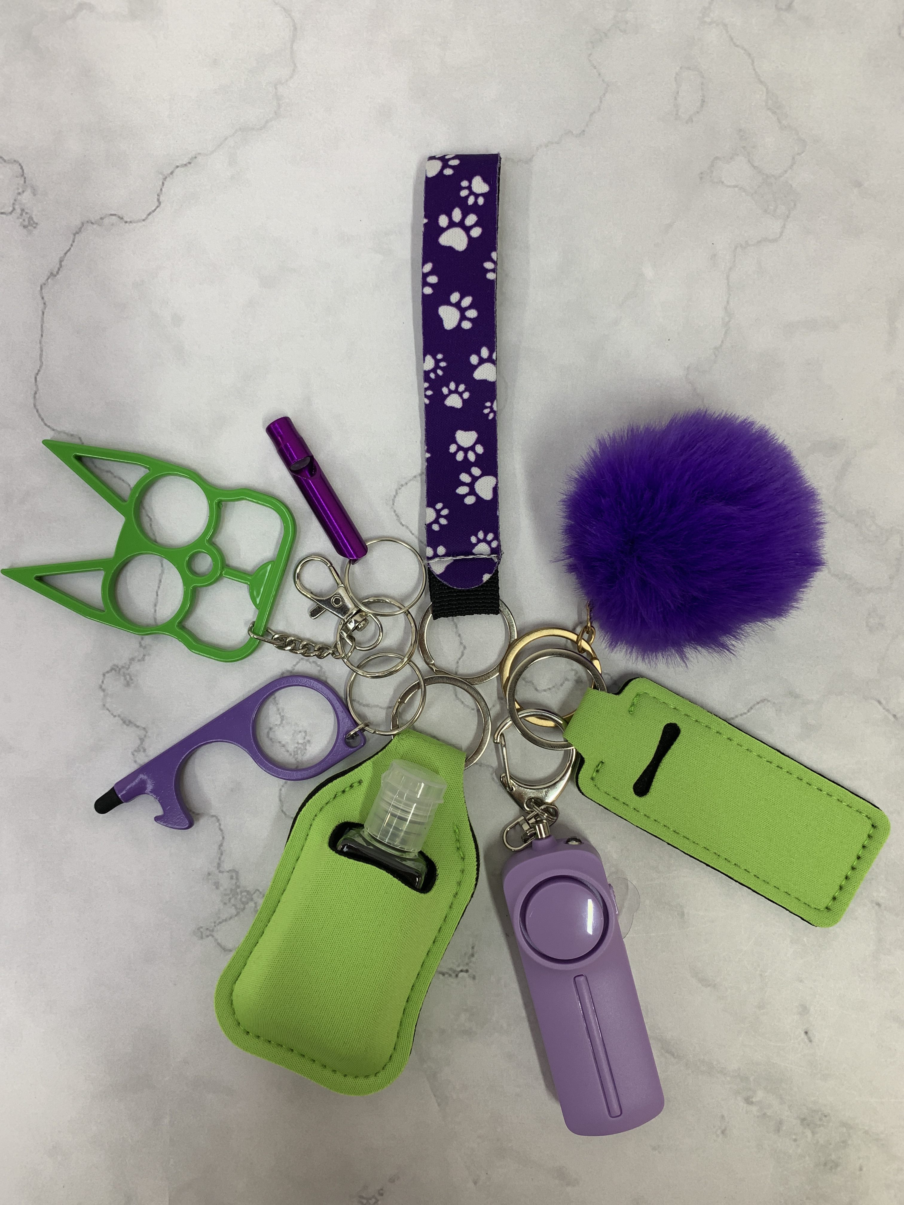 Paws Purple and Green Self Defense Keychain Set
