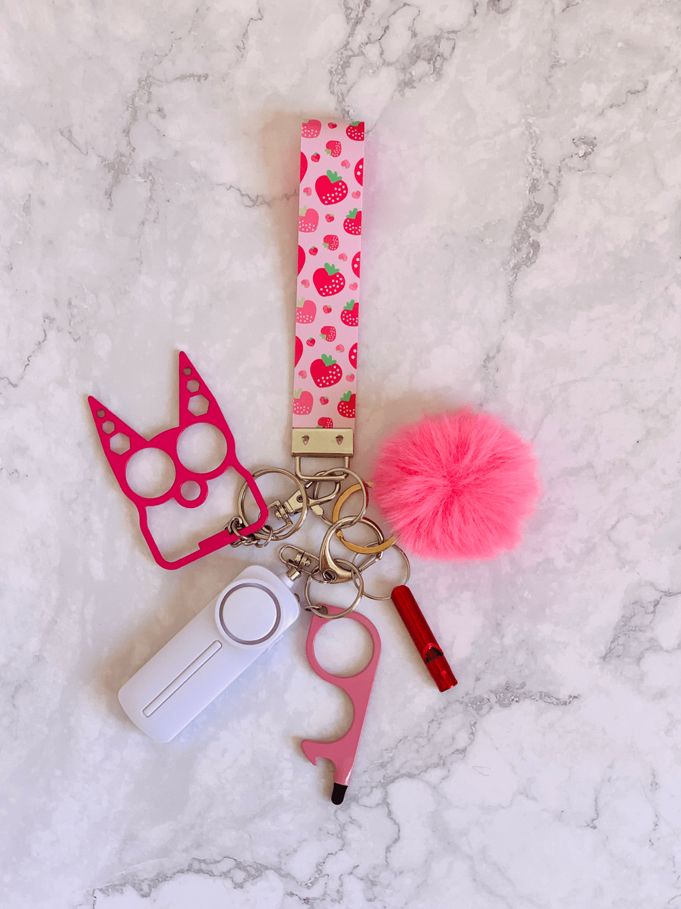 Pink Strawberry Faux Leather Self Defense Keychain Set
