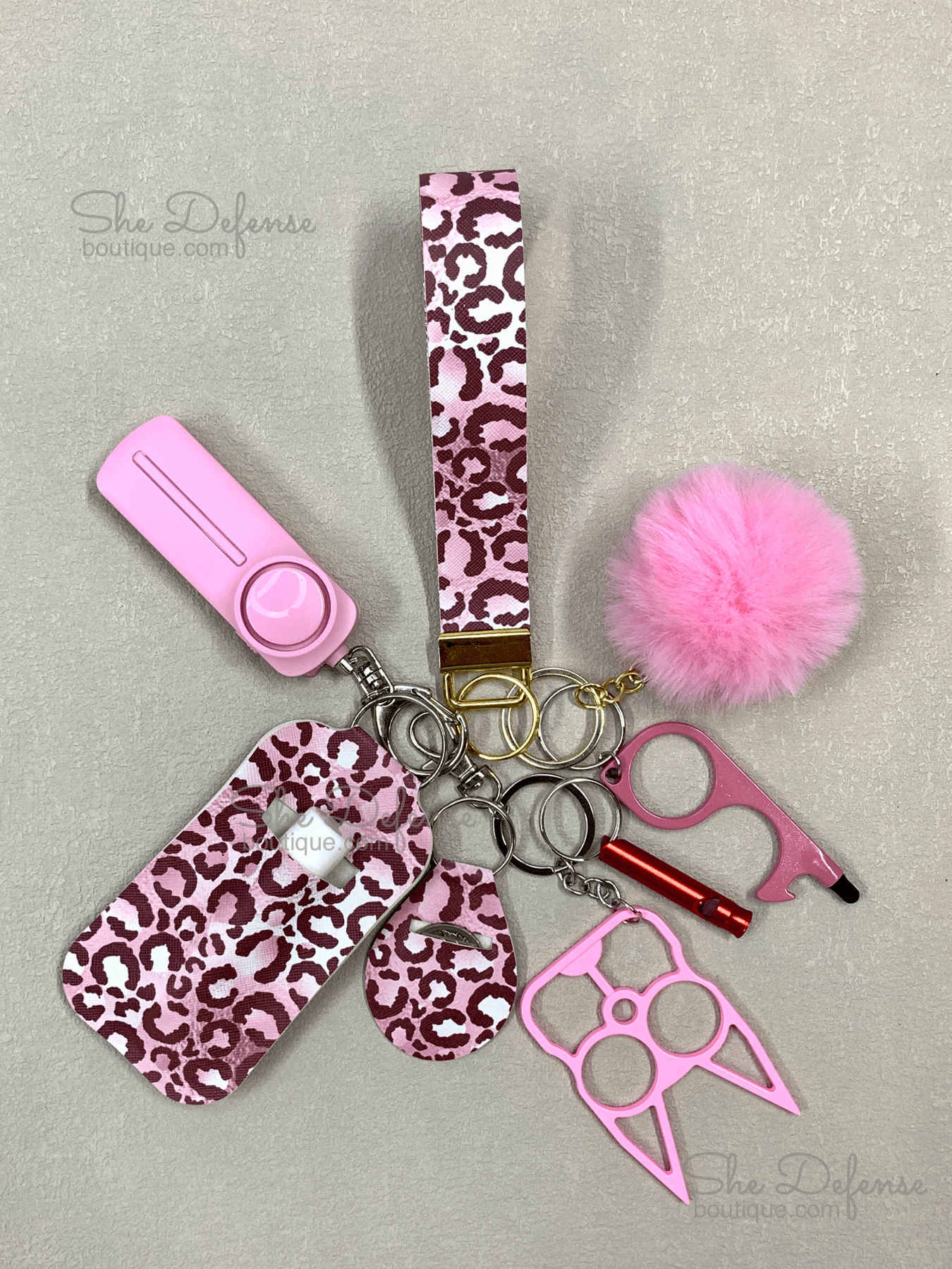 Pink Leopard Glitter Self Defense Keychain Set