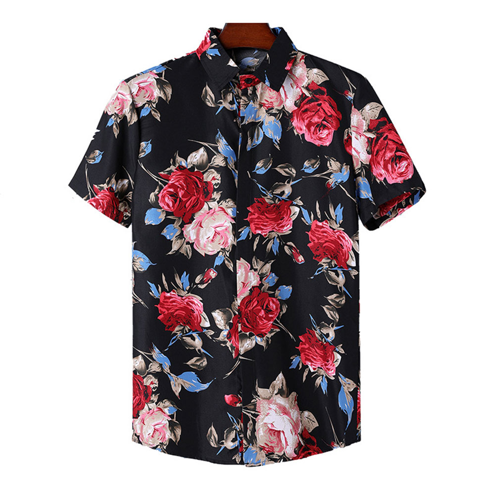 Figcoco Summer new men's retro print short-sleeved beach shirt