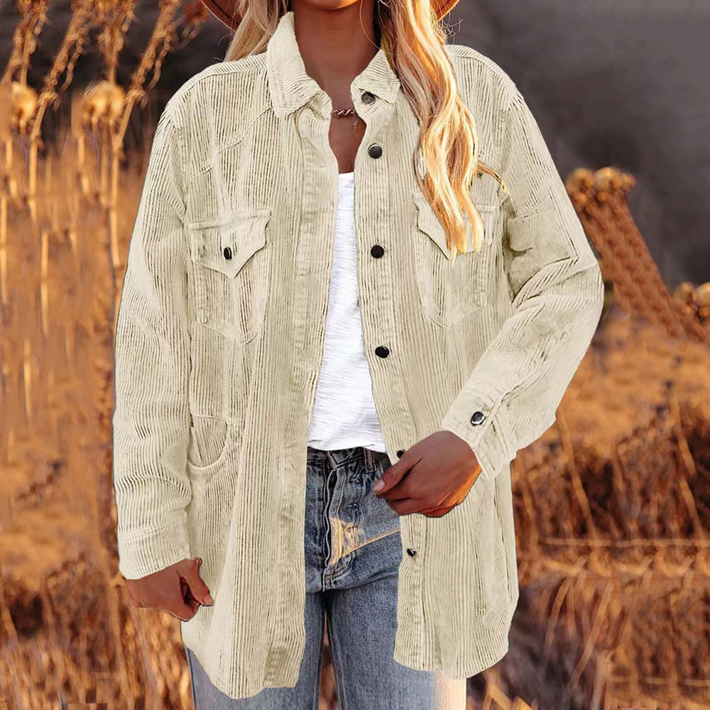 New Ladies Fashion Corduroy Casual Loose Solid Color Shirt