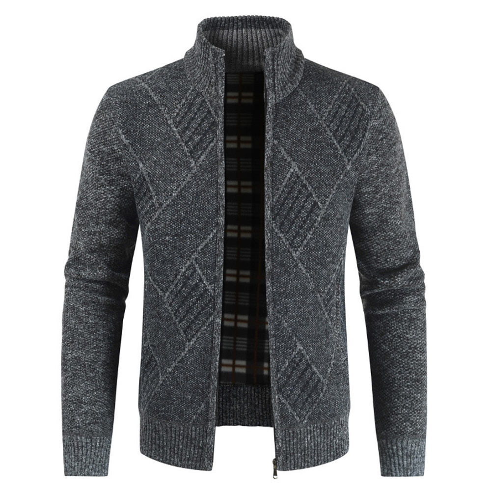 Figcoco Men's Stand Collar Zipper Knitted Jacket Warm Coat Sweater