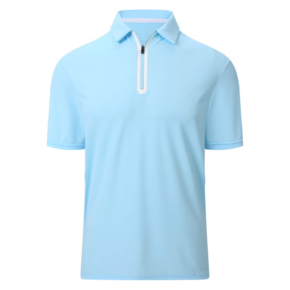Figcoco Summer new men's zipper solid color polo shirt
