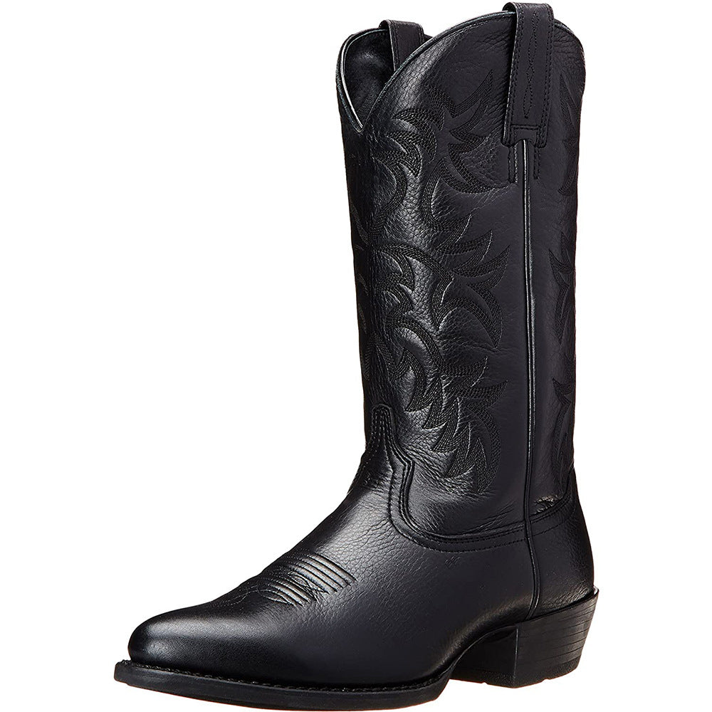 Men's Trend Solid Low Heel Embroidered Cowboy Boots