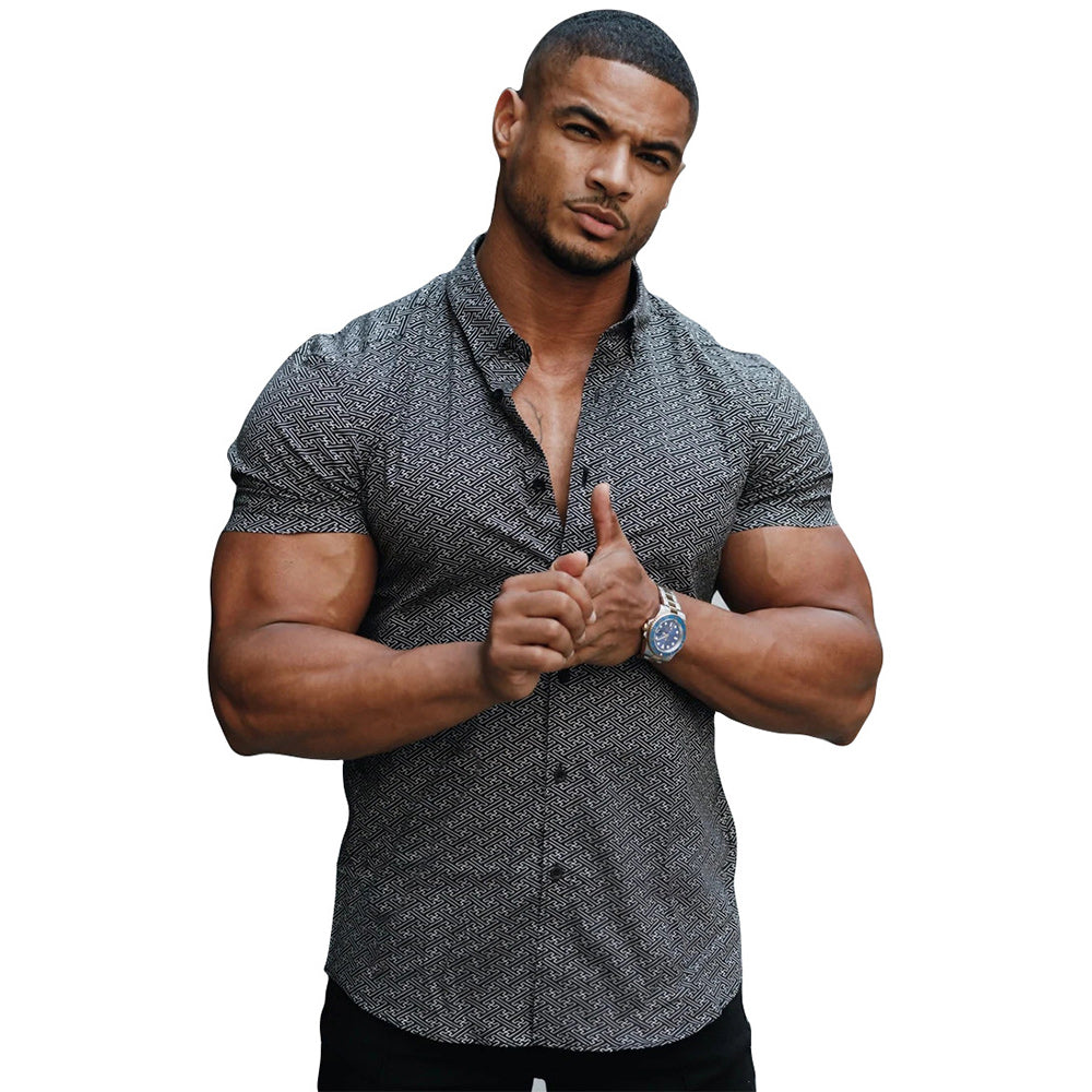 Men's Printed Lapel Short Sleeve Shirt