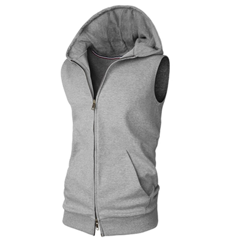 Sleeveless Zip Pocket Hooded Vest