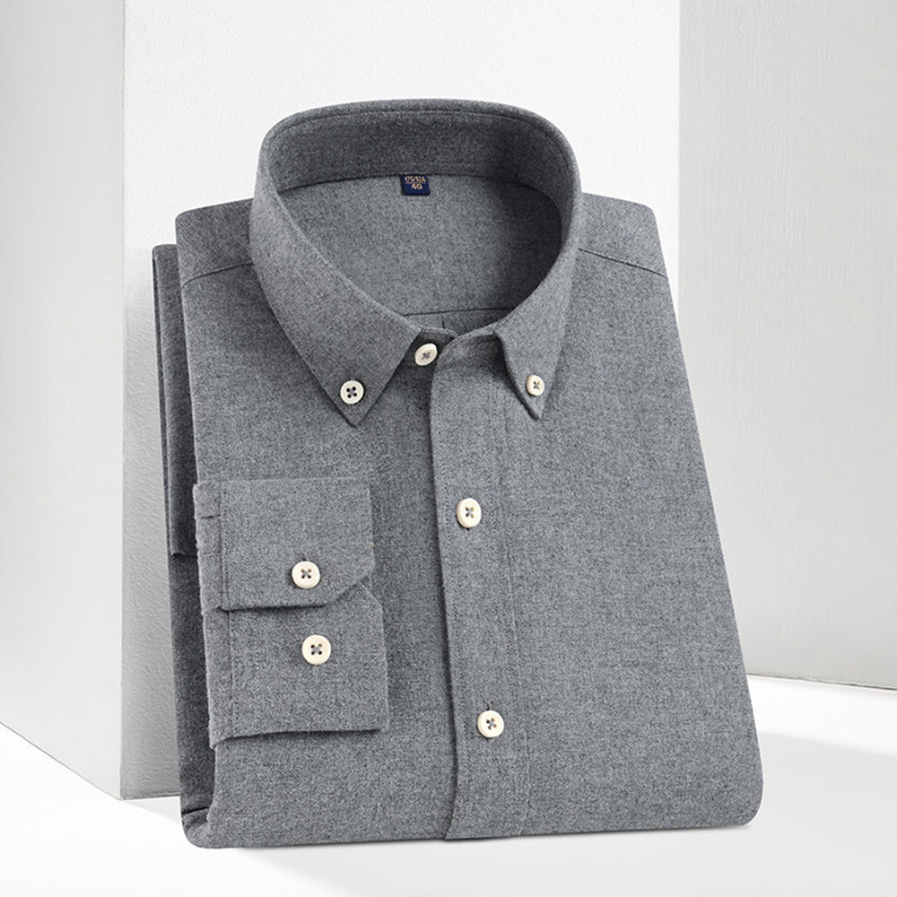  Men's New Brushed Solid Color Casual Long Sleeve Shirt