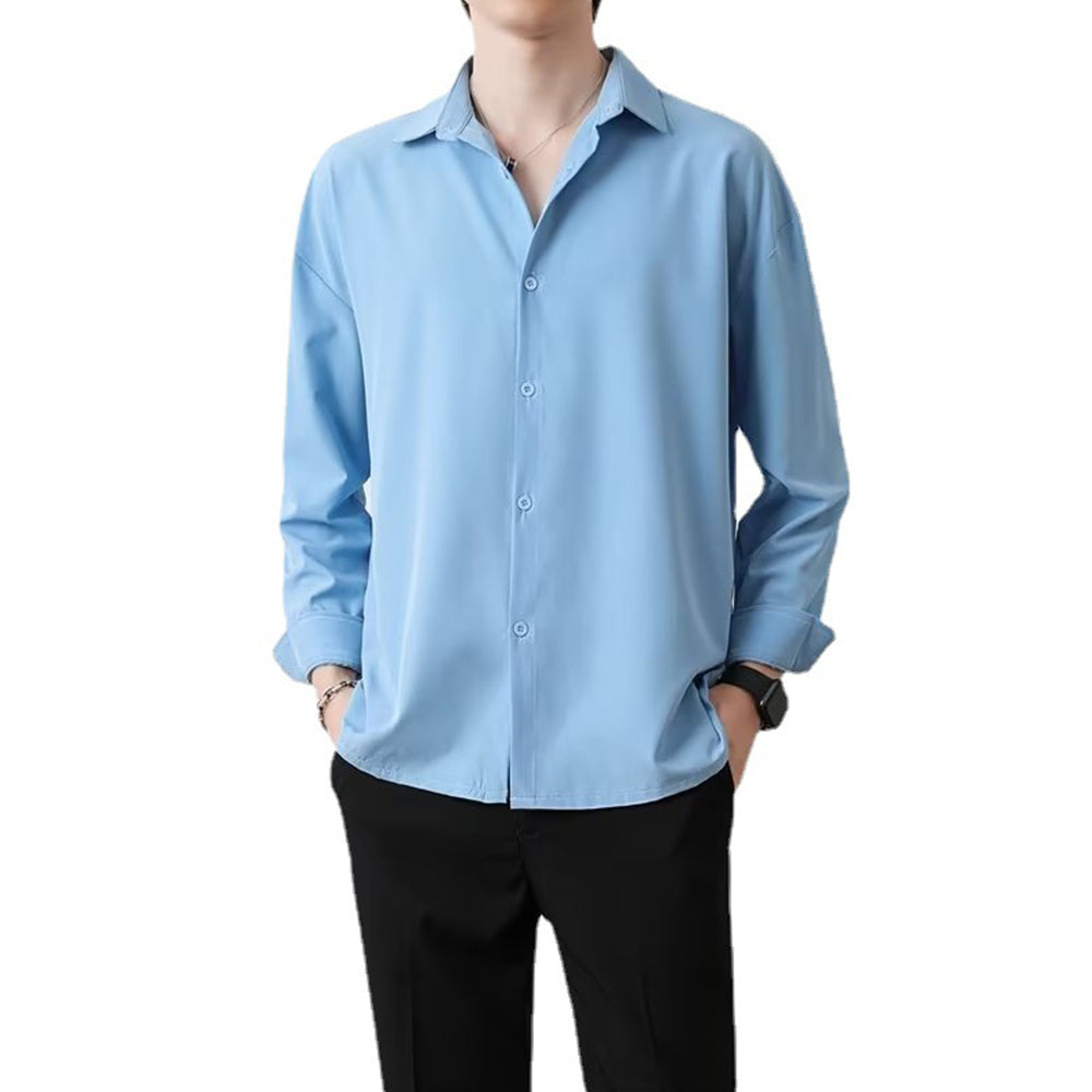 Sparkrhythm Loose Men's Comfortable Casual Solid Color Long Sleeve Shi