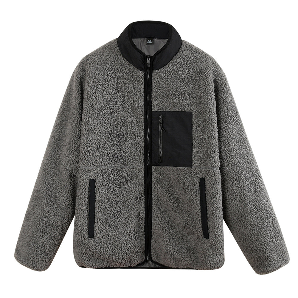 Figcoco Thickened Loose Contrasting Sherpa Cashmere Warm Jacket