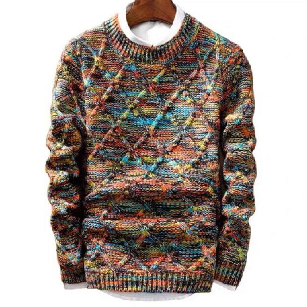 Figcoco Men's round neck thickened slim trendy sweater