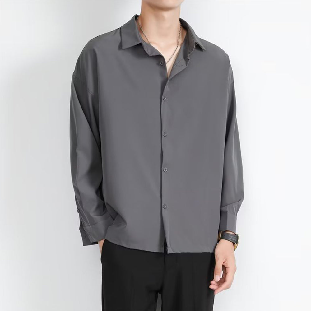  Loose Men's Comfortable Casual Solid Color Long Sleeve Shirt
