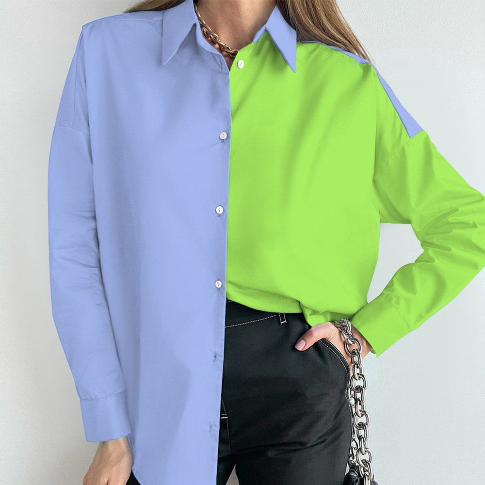 New Color Blocking Ladies Fashion Long Sleeve Shirt