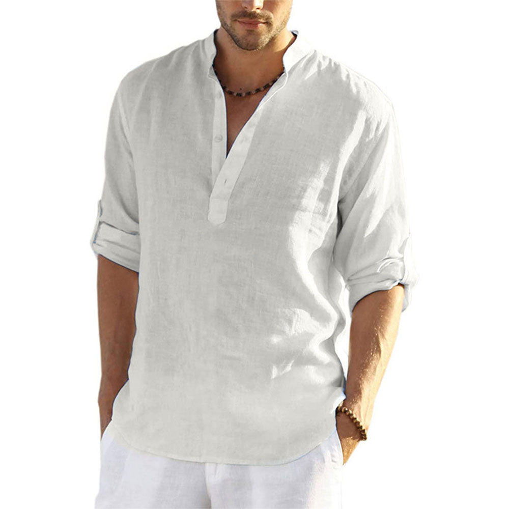 2022 Fashion New Men's Solid Color Cotton Linen Shirt