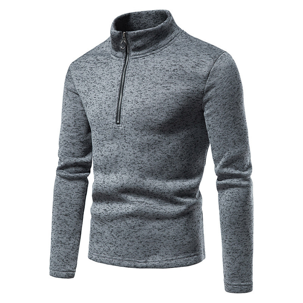 Men's Solid Color Zip Turtleneck Standing Collar Sweater