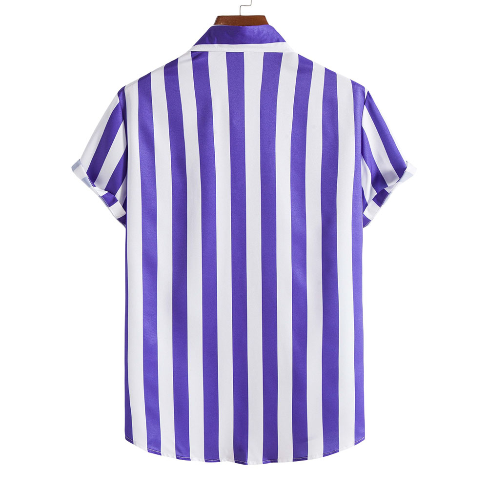 Figcoco Men's Fashion Casual Short Sleeve Printed Stripe Beach Shirt