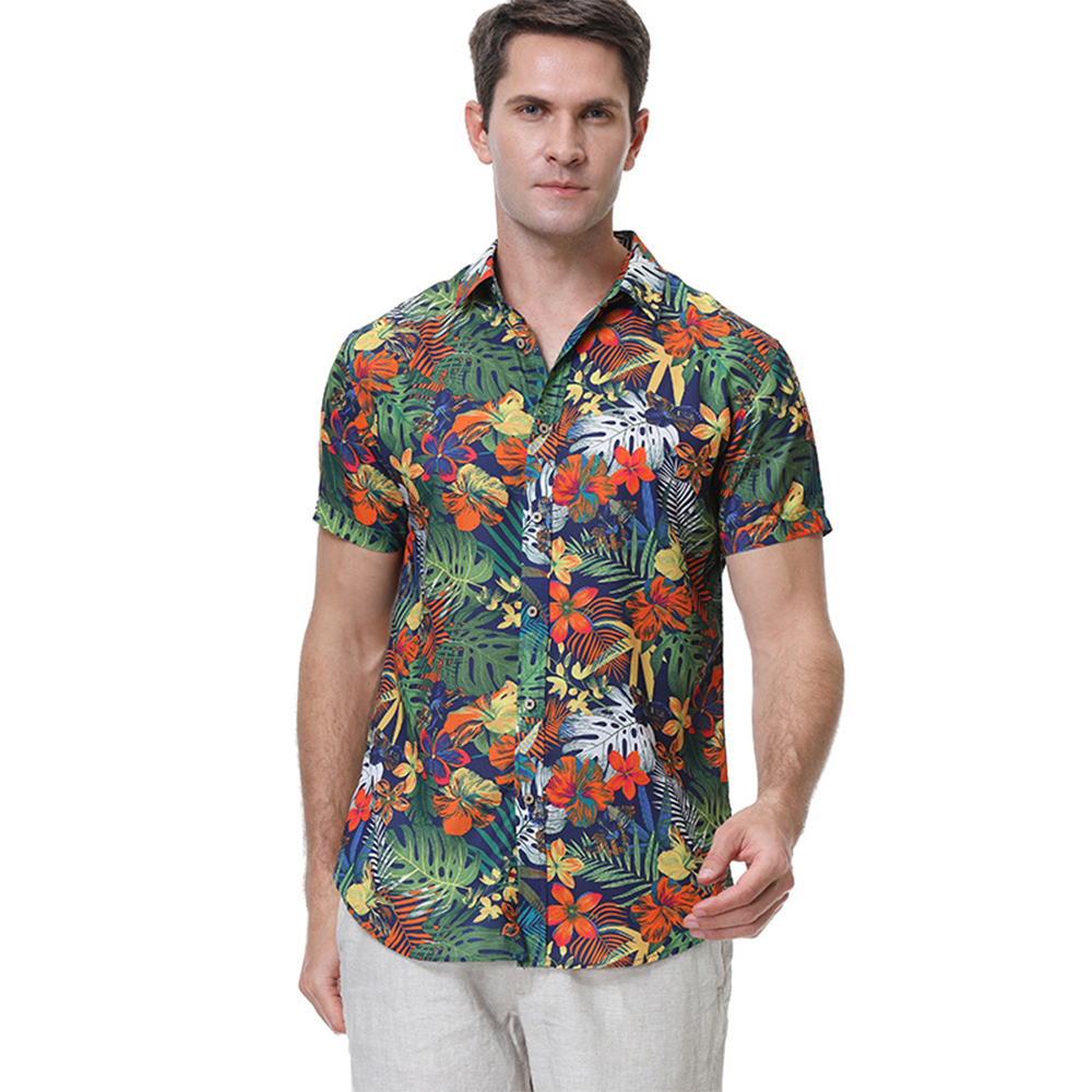 Figcoco Summer new casual lapel printed shirt