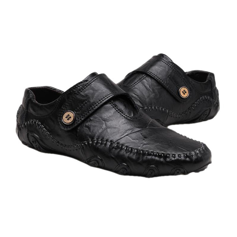 Figcoco Spring and summer new button leather casual men's shoes
