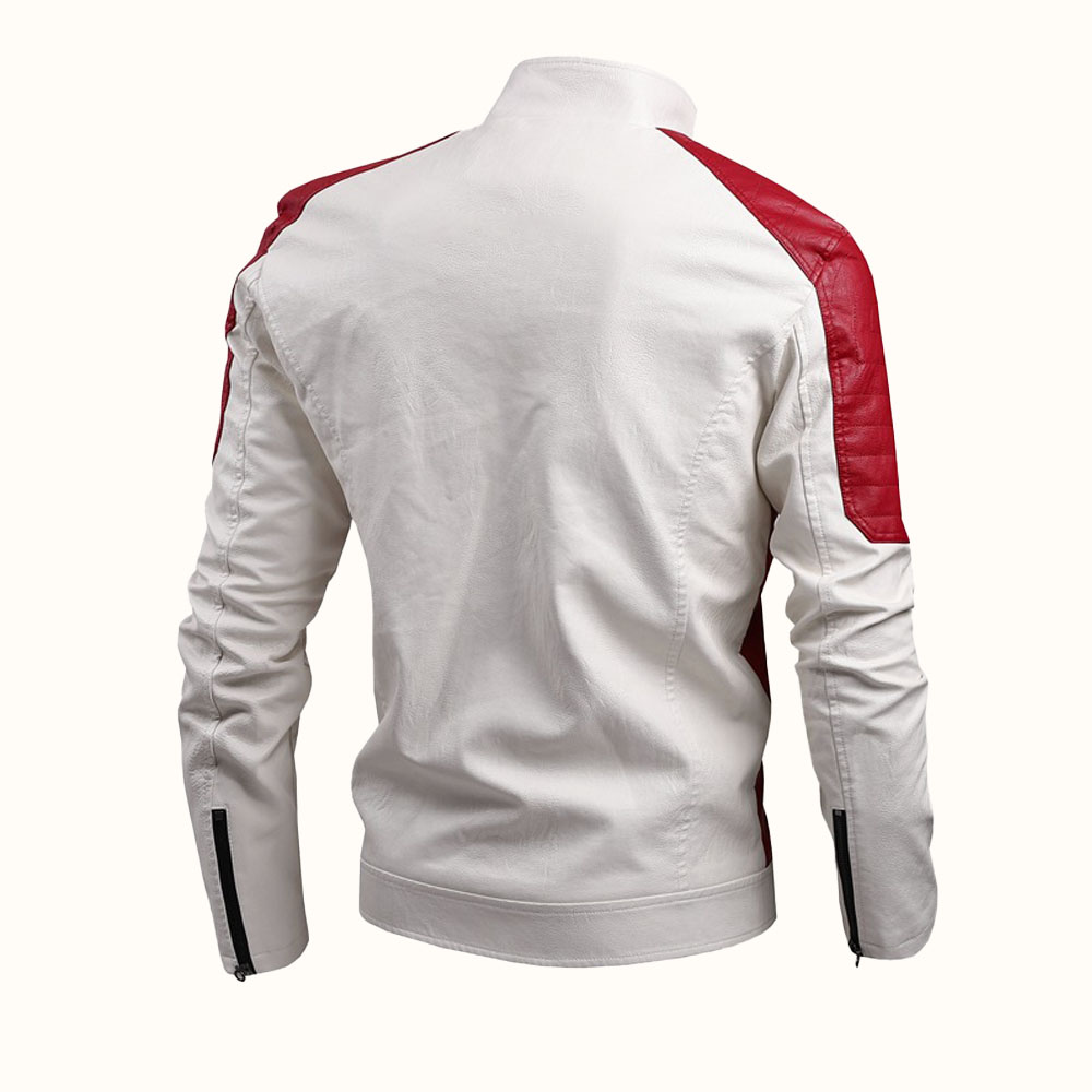 Figcoco Autumn and winter  men's retro stitching casual motorcycle leather jacket