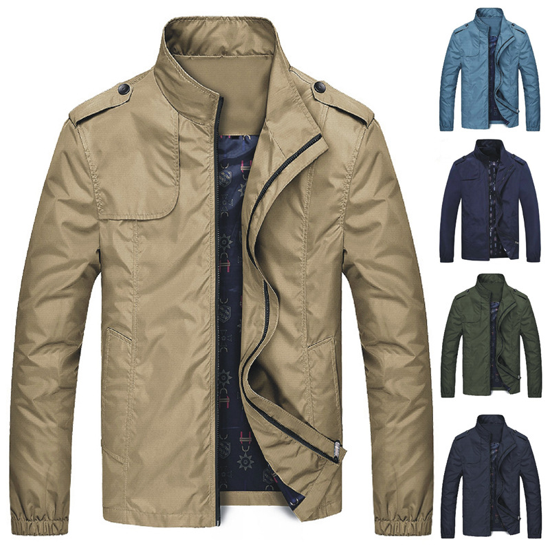 Figcoco Men's Fashion Stand Collar Cargo Jacket Zipper Jacket