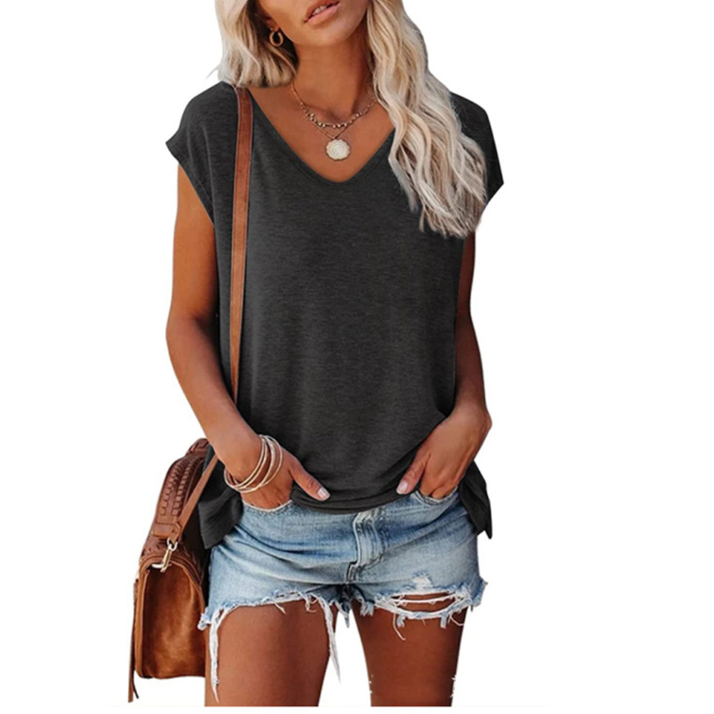 Figcoco 2023 summer new V-neck solid color casual vest