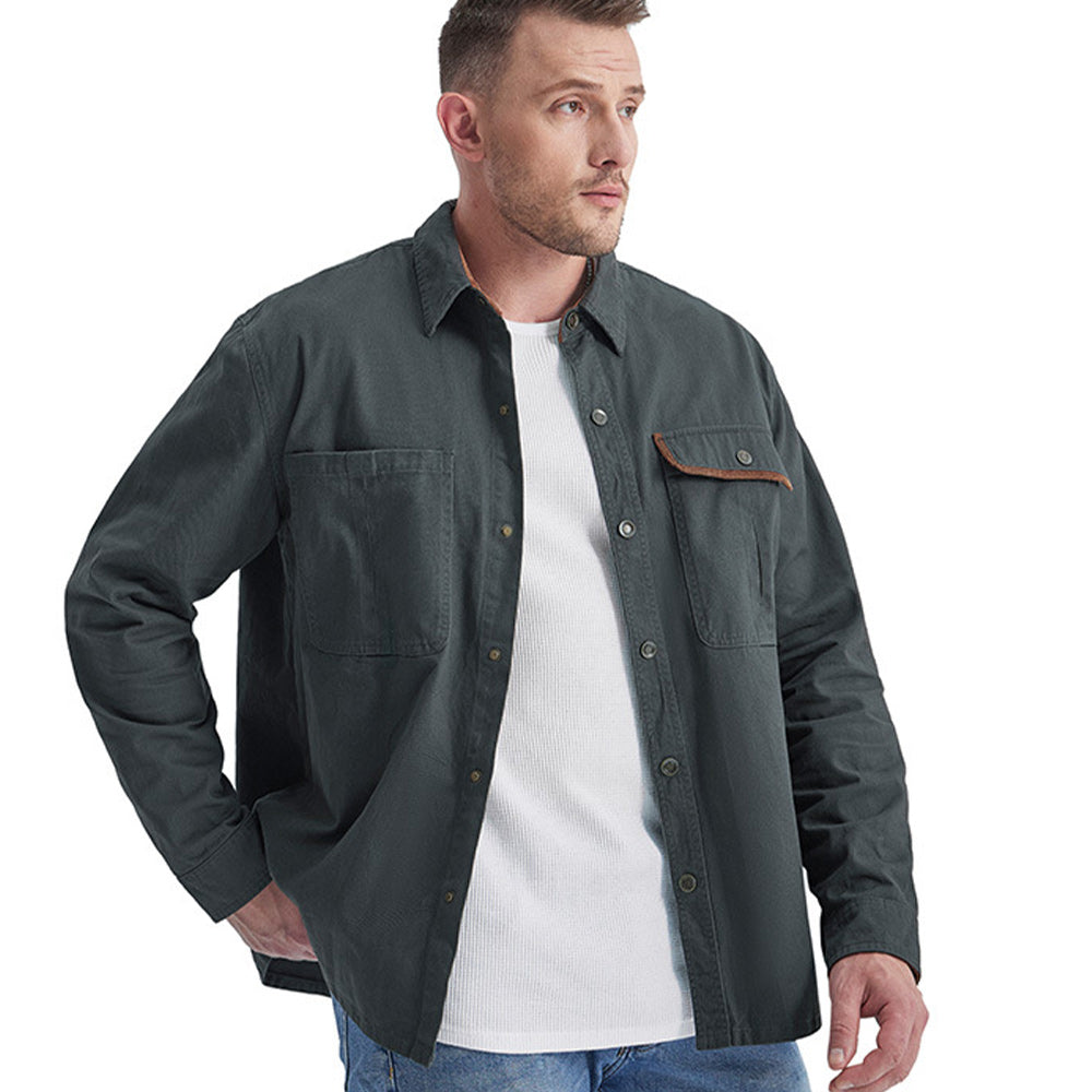 Men's Fashion Lapel Corduroy Contrast Loose Shirt Top