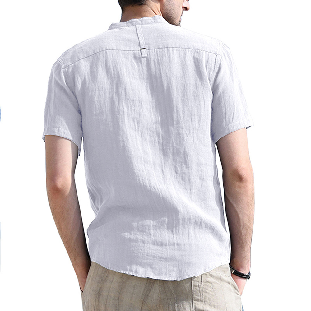 Figcoco Solid Color Henley Collar Short Sleeve Shirt