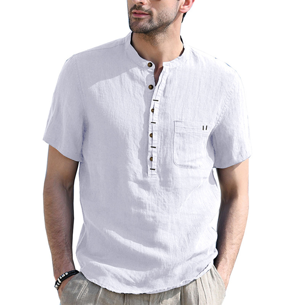 Figcoco Solid Color Henley Collar Short Sleeve Shirt