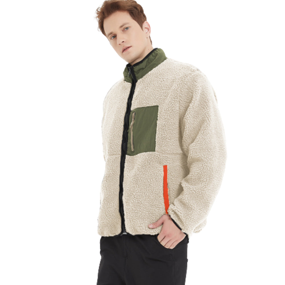 Figcoco Thickened Loose Contrasting Sherpa Cashmere Warm Jacket