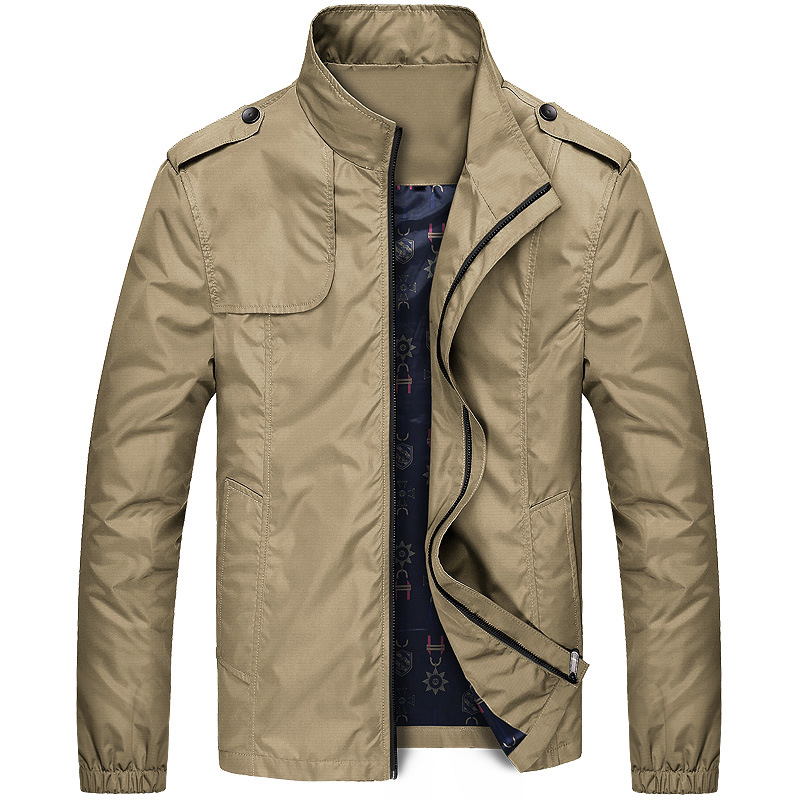 Figcoco Men's Fashion Stand Collar Cargo Jacket Zipper Jacket