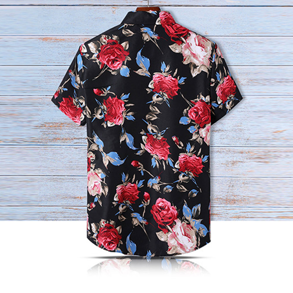 Figcoco Summer new men's retro print short-sleeved beach shirt
