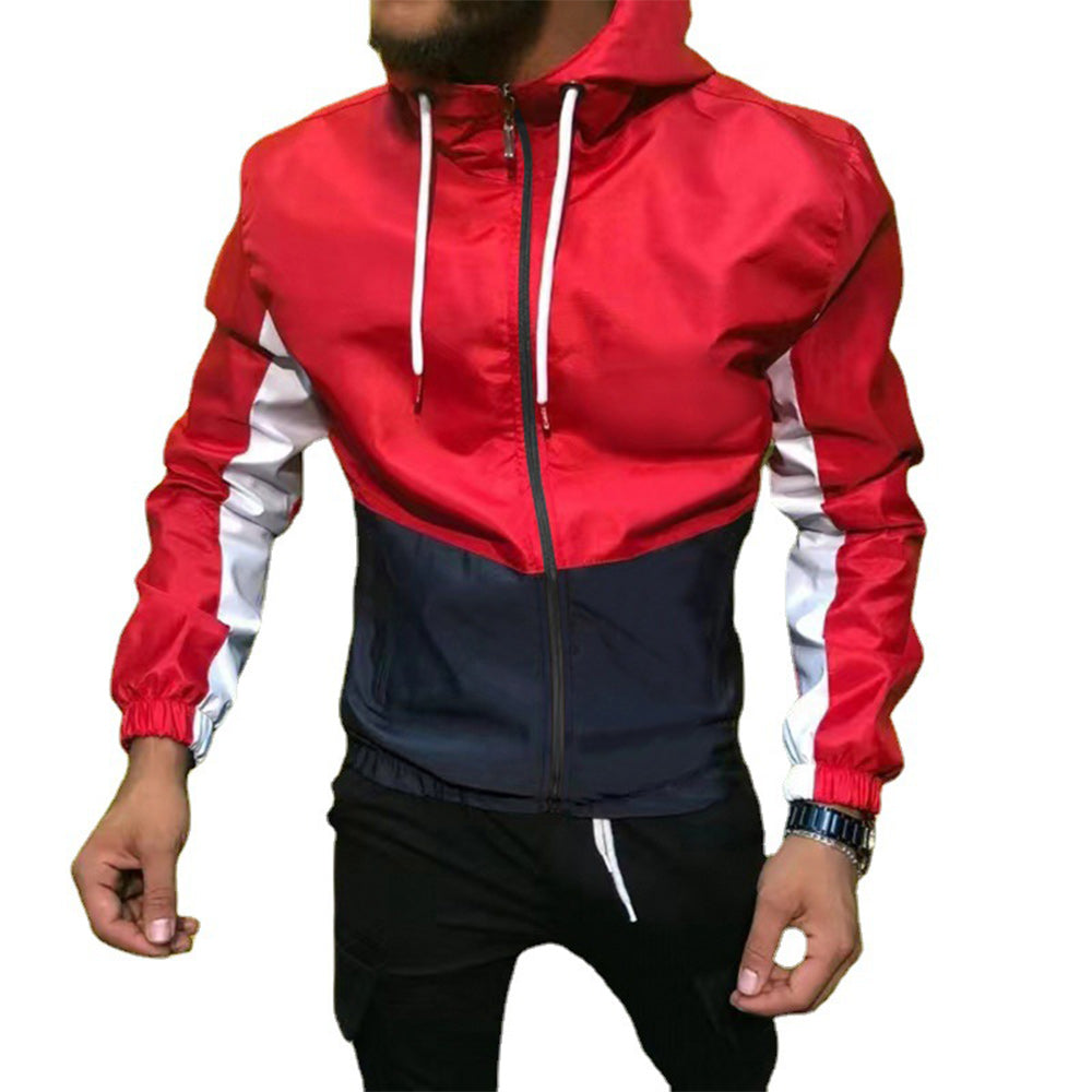 New Men's Fashion Loose Hooded Colorblock Long Sleeve Jacket