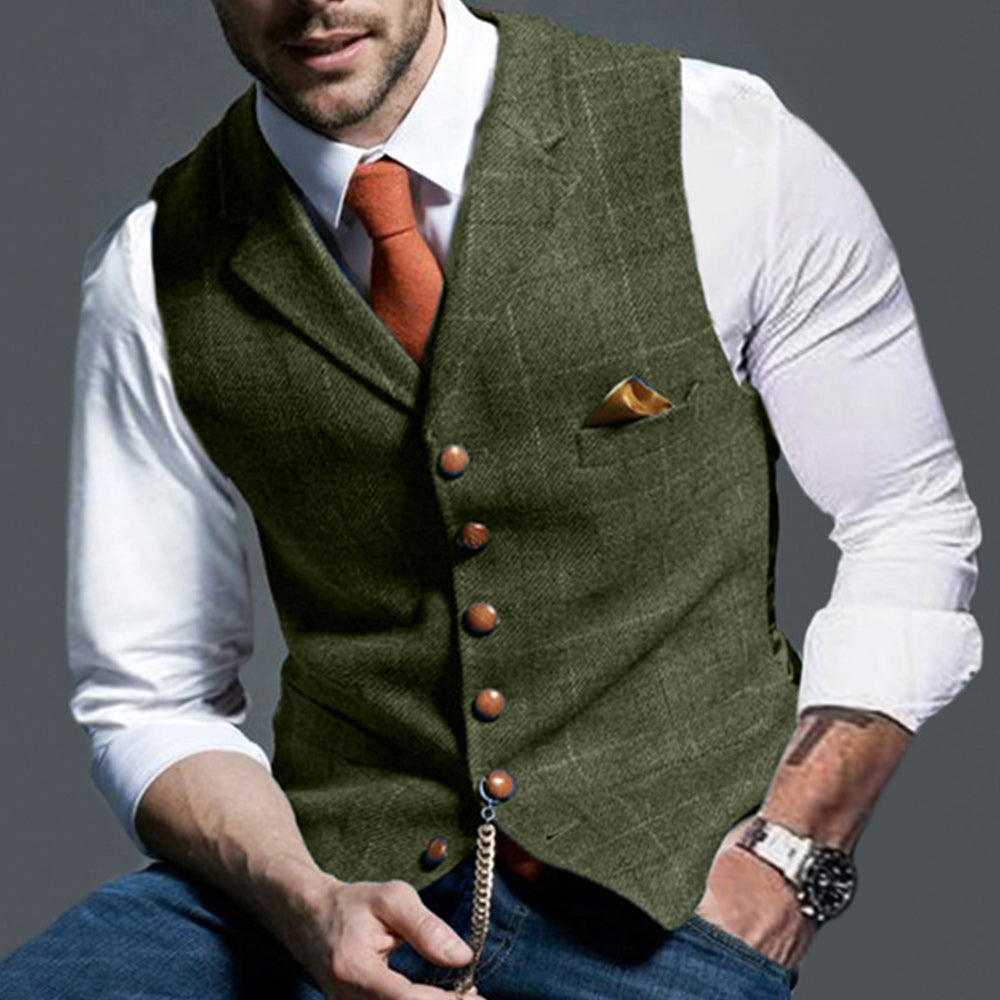 Men's Fashion Plaid Suit Collar Casual Vest