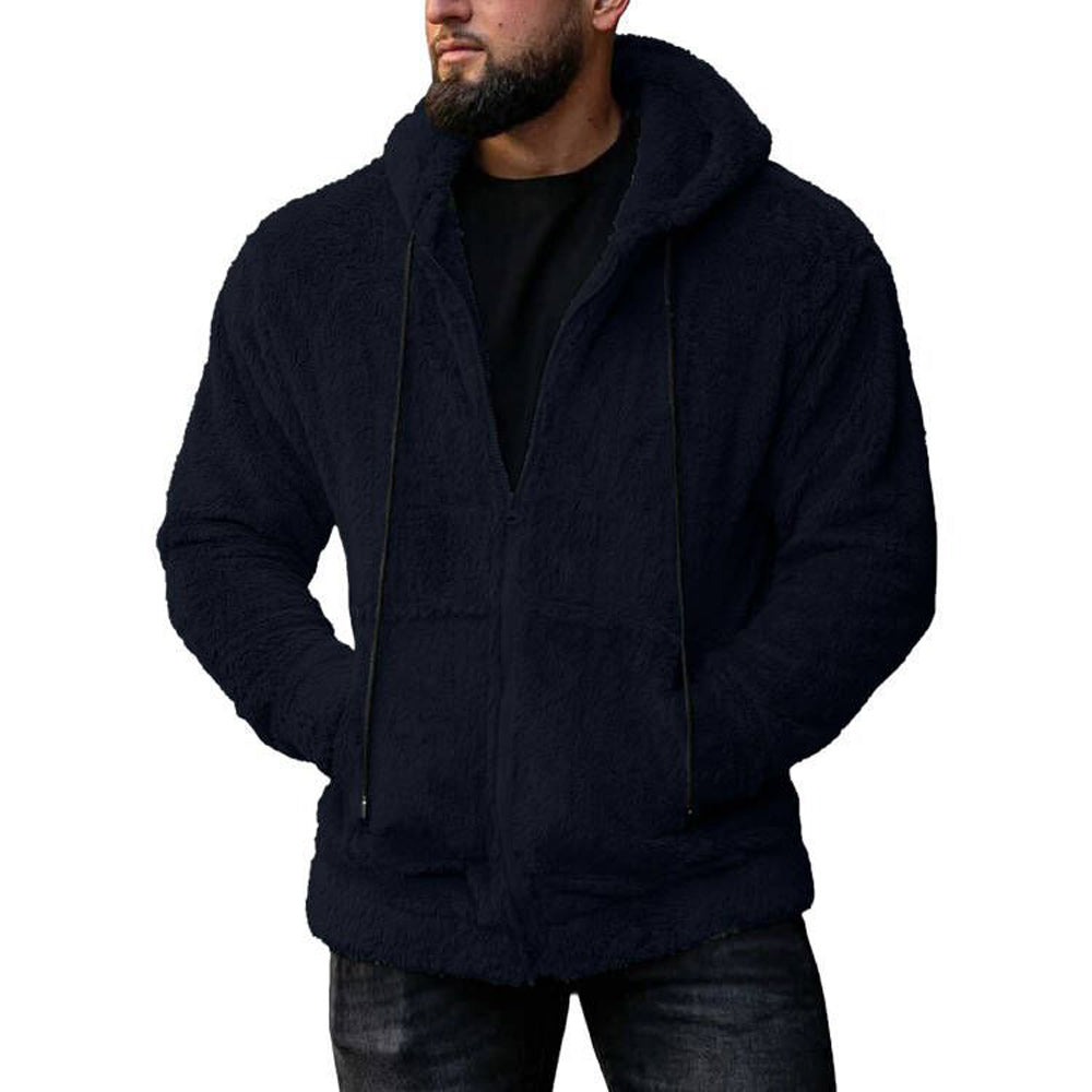 Men's plush cardigan hooded jacket