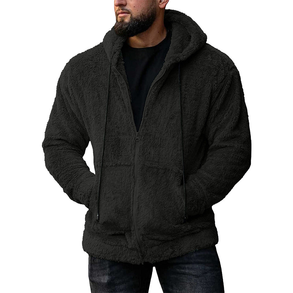 Men's plush cardigan hooded jacket