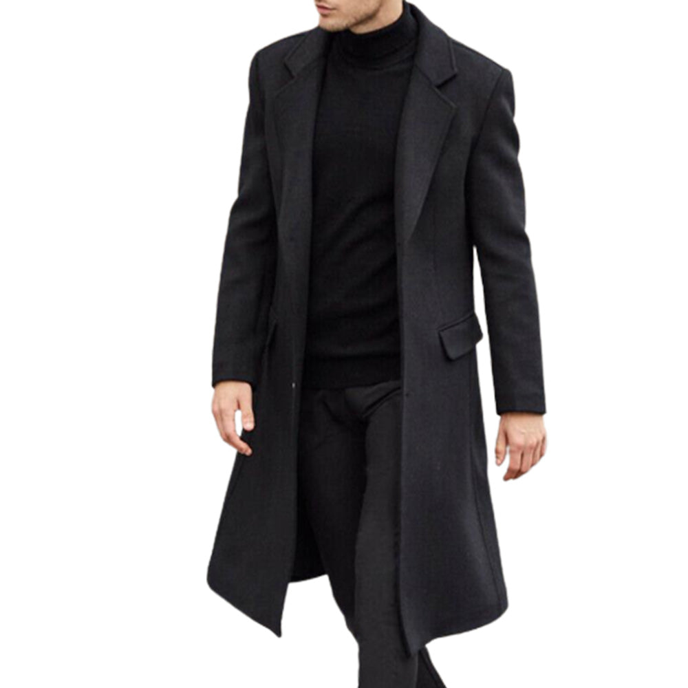 Men's Business Solid Color Casual British Style Wool Coat