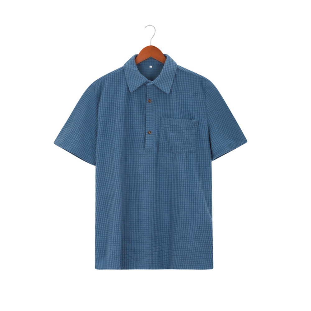 Figcoco Fashion Waffle Solid Single Breasted Lapel Polo Shirt