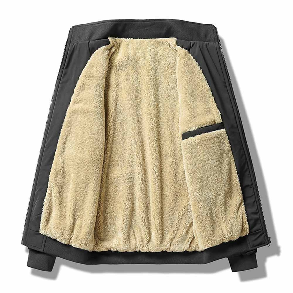 Figcoco Autumn and winter new men's stand collar plus fleece cotton jacket