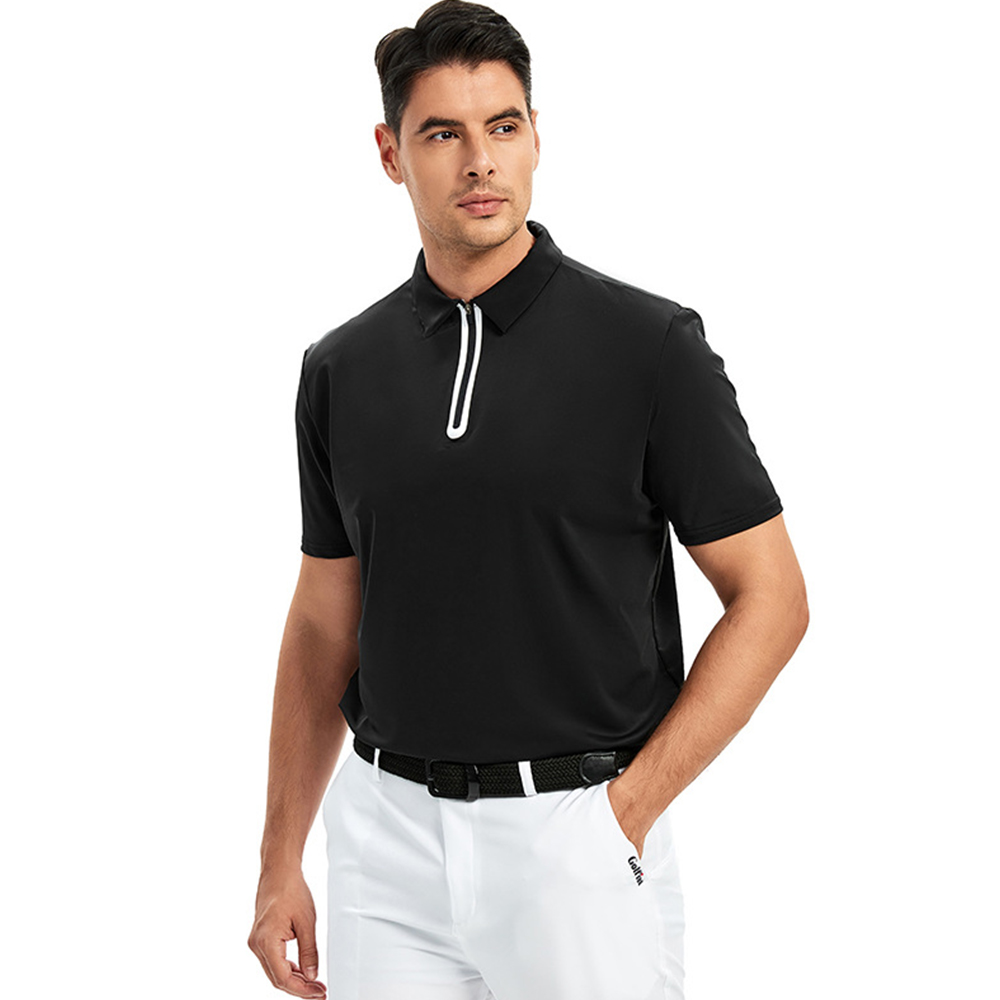 Figcoco Summer new men's zipper solid color polo shirt